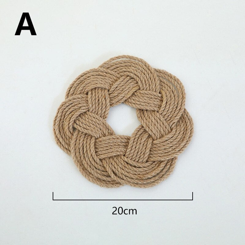 Boho Handmade Woven Straw Wall Decor Moroccan Hanging Ornament Round Nordic Placemat Home Living Room Background Decoration acacuss