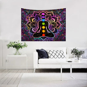 Boho Indian Buddha Statue Blacklight Tapestry Uv Reactive Seven Chakra Black Light Tapestries Yoga Meditation Wall Hanging Cloth acacuss
