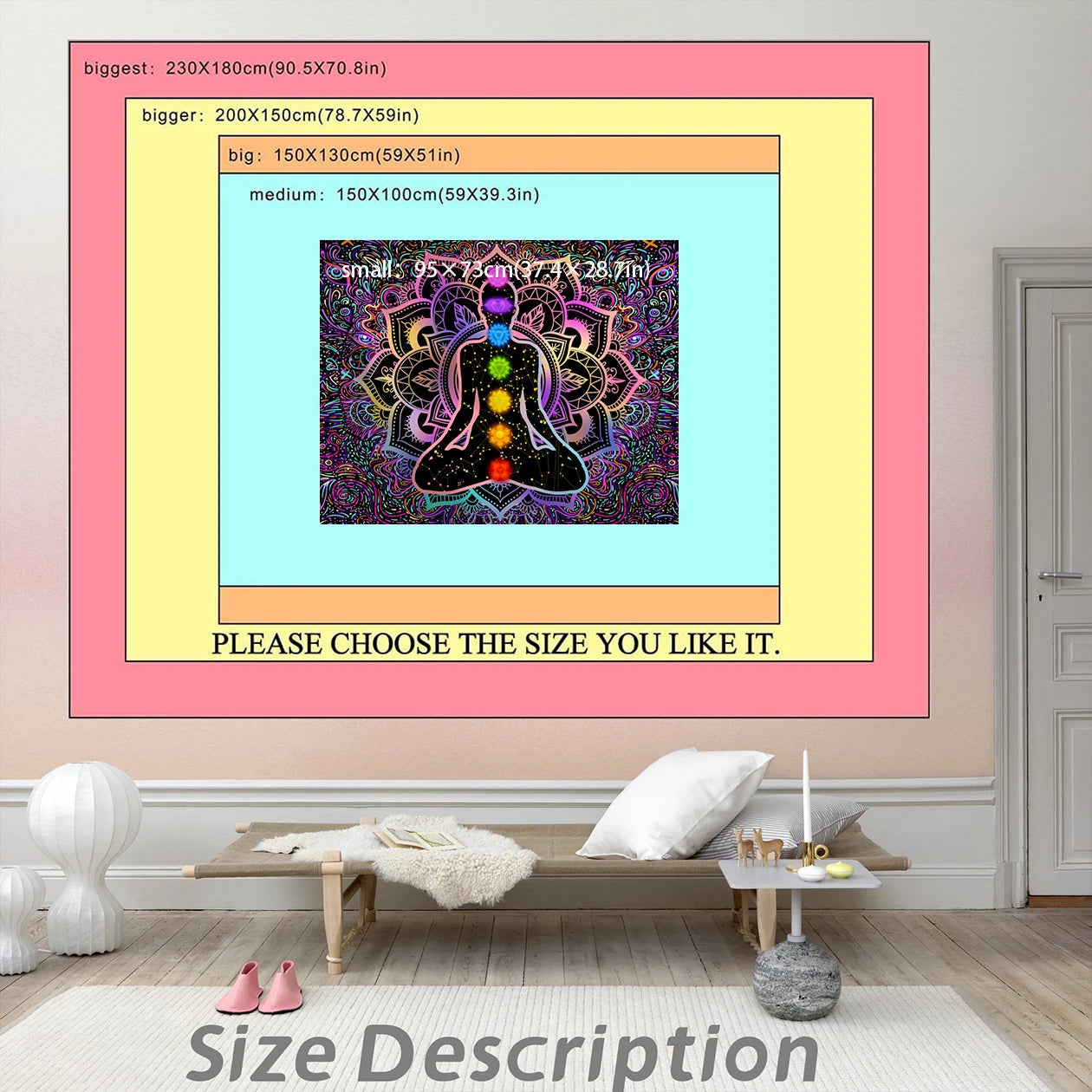 Boho Indian Buddha Statue Blacklight Tapestry Uv Reactive Seven Chakra Black Light Tapestries Yoga Meditation Wall Hanging Cloth acacuss
