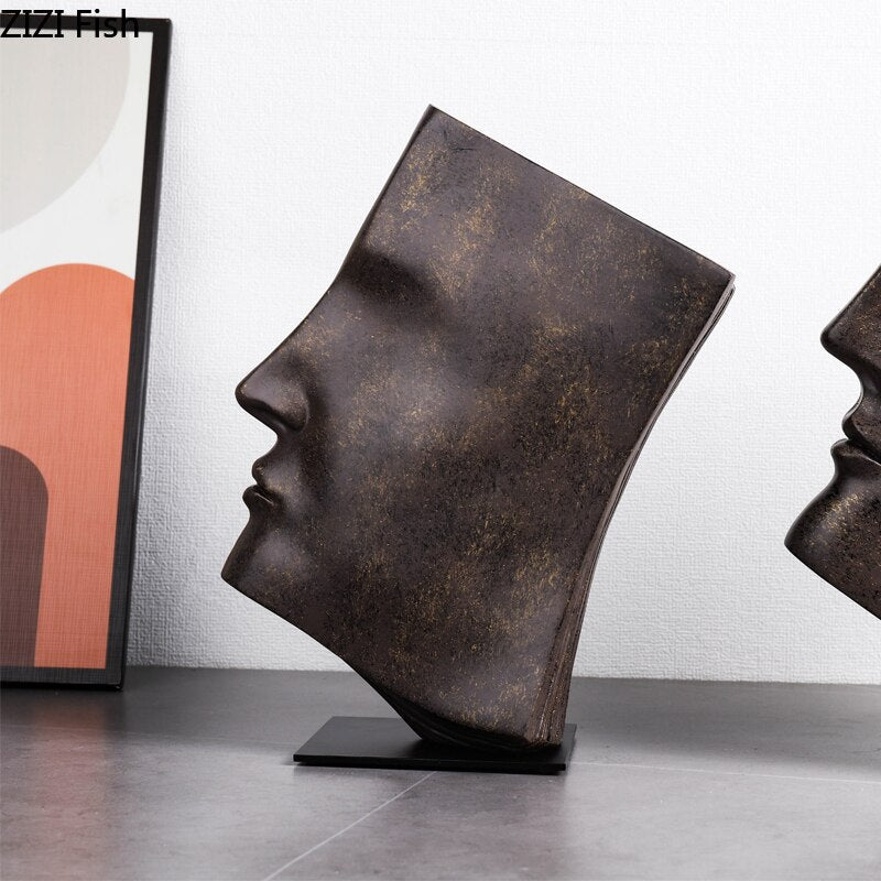 Book Face Figures Sculpture Abstract Art Resin Crafts Desk Decoration Ornaments Character Statue Artwork Modern Home Decor acacuss