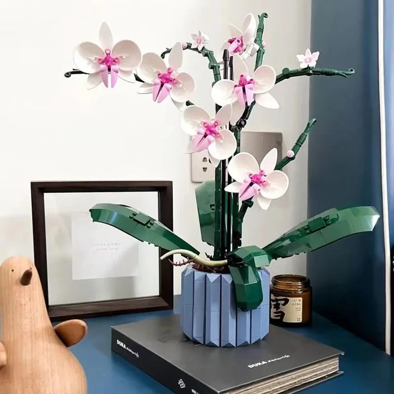 Bouquet Orchid Block Flower Chrysanthemum Flower Potted Building Blocks FIT for Home Decoration Romantic Kit Toy Girl Gift acacuss
