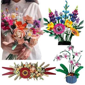 Bouquet Orchid Block Flower Chrysanthemum Flower Potted Building Blocks FIT for Home Decoration Romantic Kit Toy Girl Gift acacuss