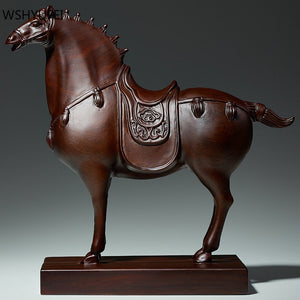 Boutique Ebony Horse Sculpture Ornaments Handmade Wood Carving Living Room Decoration Office Lucky Decor Crafts Home Accessories acacuss