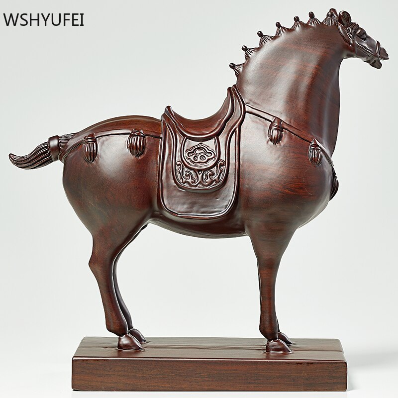 Boutique Ebony Horse Sculpture Ornaments Handmade Wood Carving Living Room Decoration Office Lucky Decor Crafts Home Accessories acacuss