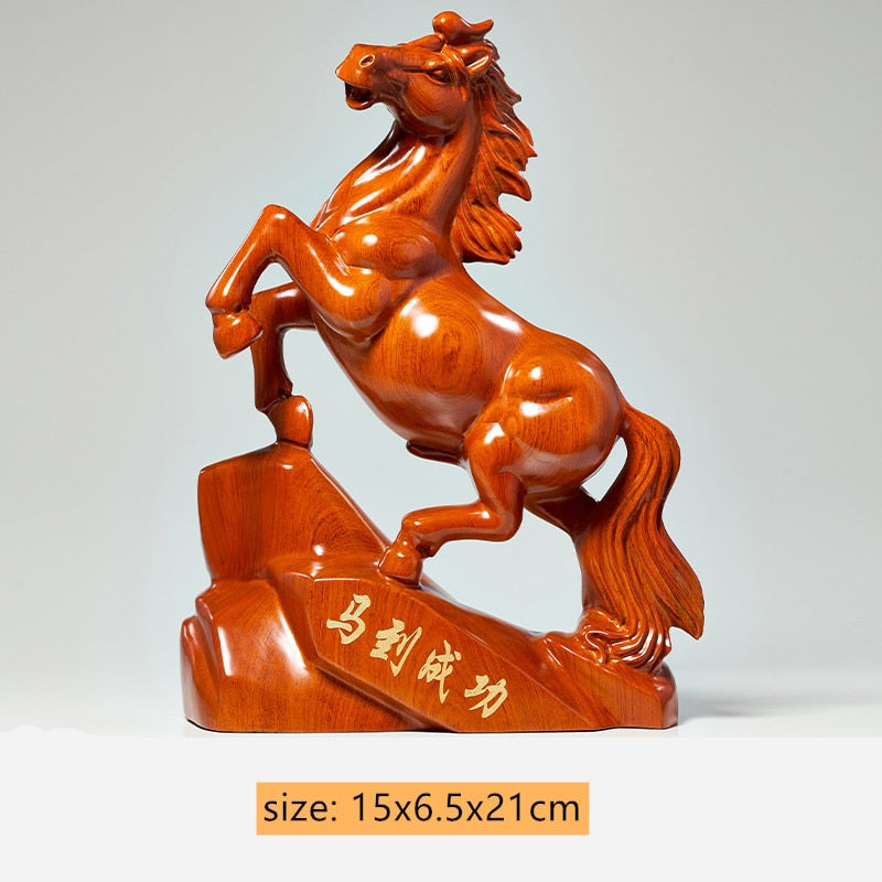 Boutique Ebony Horse Sculpture Ornaments Handmade Wood Carving Living Room Decoration Office Lucky Decor Crafts Home Accessories acacuss