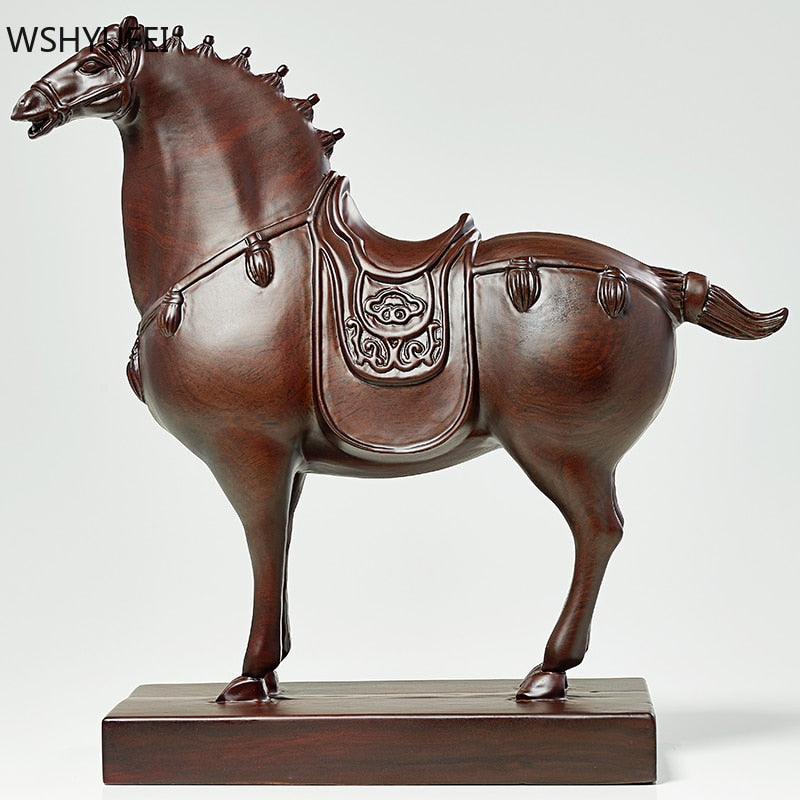 Boutique Ebony Horse Sculpture Ornaments Handmade Wood Carving Living Room Decoration Office Lucky Decor Crafts Home Accessories acacuss