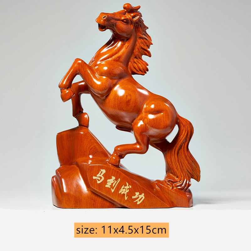 Boutique Ebony Horse Sculpture Ornaments Handmade Wood Carving Living Room Decoration Office Lucky Decor Crafts Home Accessories acacuss