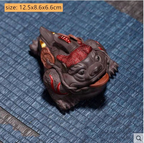 Boutique Purple Clay Tea Pet Decoration Lucky Toad Tea Figurine Ornaments Tea Set Accessories Home Fengshui Sculpture Crafts acacuss