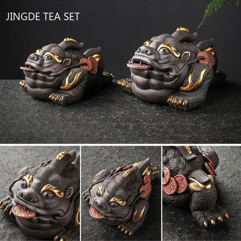 Boutique Purple Clay Tea Pet Decoration Lucky Toad Tea Figurine Ornaments Tea Set Accessories Home Fengshui Sculpture Crafts acacuss
