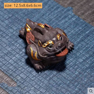 Boutique Purple Clay Tea Pet Decoration Lucky Toad Tea Figurine Ornaments Tea Set Accessories Home Fengshui Sculpture Crafts acacuss
