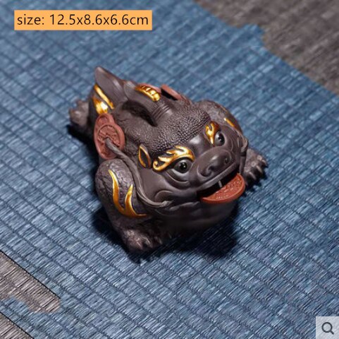 Boutique Purple Clay Tea Pet Decoration Lucky Toad Tea Figurine Ornaments Tea Set Accessories Home Fengshui Sculpture Crafts acacuss