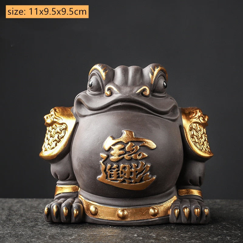 Boutique Purple Clay Tea Pet Decoration Lucky Toad Tea Figurine Ornaments Tea Set Accessories Home Fengshui Sculpture Crafts acacuss