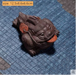 Boutique Purple Clay Tea Pet Decoration Lucky Toad Tea Figurine Ornaments Tea Set Accessories Home Fengshui Sculpture Crafts acacuss