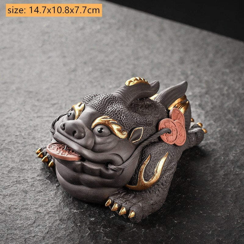 Boutique Purple Clay Tea Pet Decoration Lucky Toad Tea Figurine Ornaments Tea Set Accessories Home Fengshui Sculpture Crafts acacuss