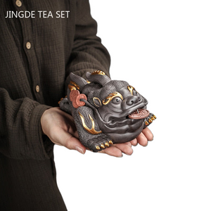 Boutique Purple Clay Tea Pet Decoration Lucky Toad Tea Figurine Ornaments Tea Set Accessories Home Fengshui Sculpture Crafts acacuss