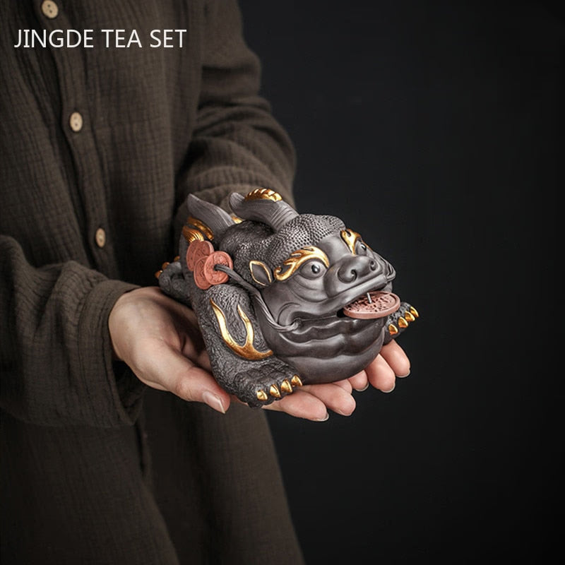 Boutique Purple Clay Tea Pet Decoration Lucky Toad Tea Figurine Ornaments Tea Set Accessories Home Fengshui Sculpture Crafts acacuss