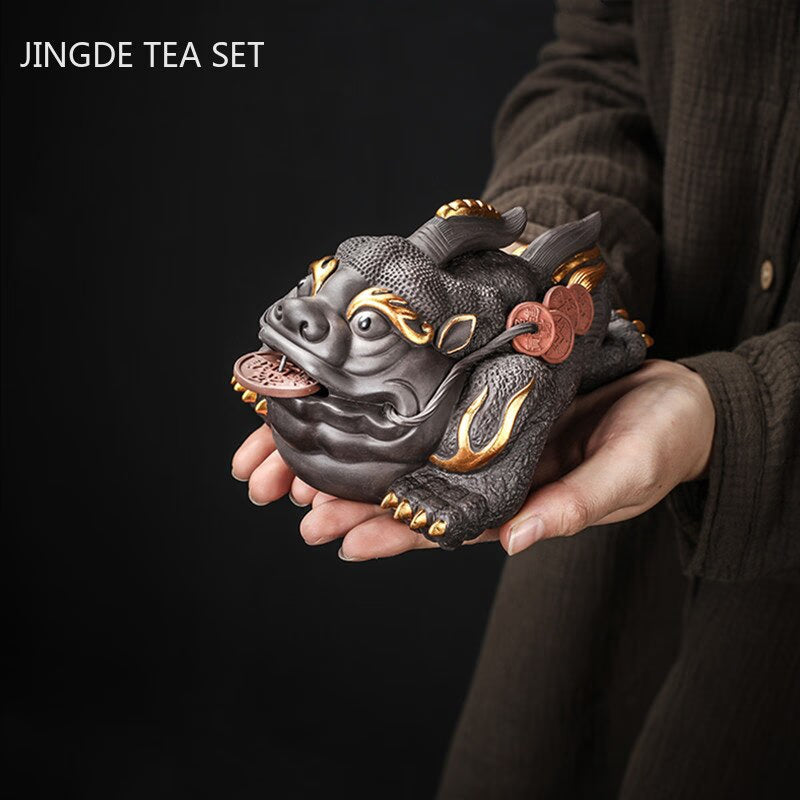 Boutique Purple Clay Tea Pet Decoration Lucky Toad Tea Figurine Ornaments Tea Set Accessories Home Fengshui Sculpture Crafts acacuss