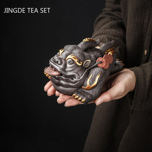 Boutique Purple Clay Tea Pet Decoration Lucky Toad Tea Figurine Ornaments Tea Set Accessories Home Fengshui Sculpture Crafts acacuss