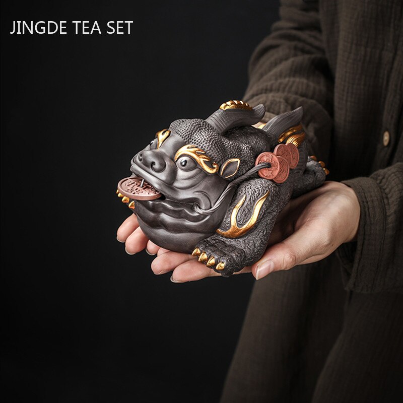 Boutique Purple Clay Tea Pet Decoration Lucky Toad Tea Figurine Ornaments Tea Set Accessories Home Fengshui Sculpture Crafts acacuss