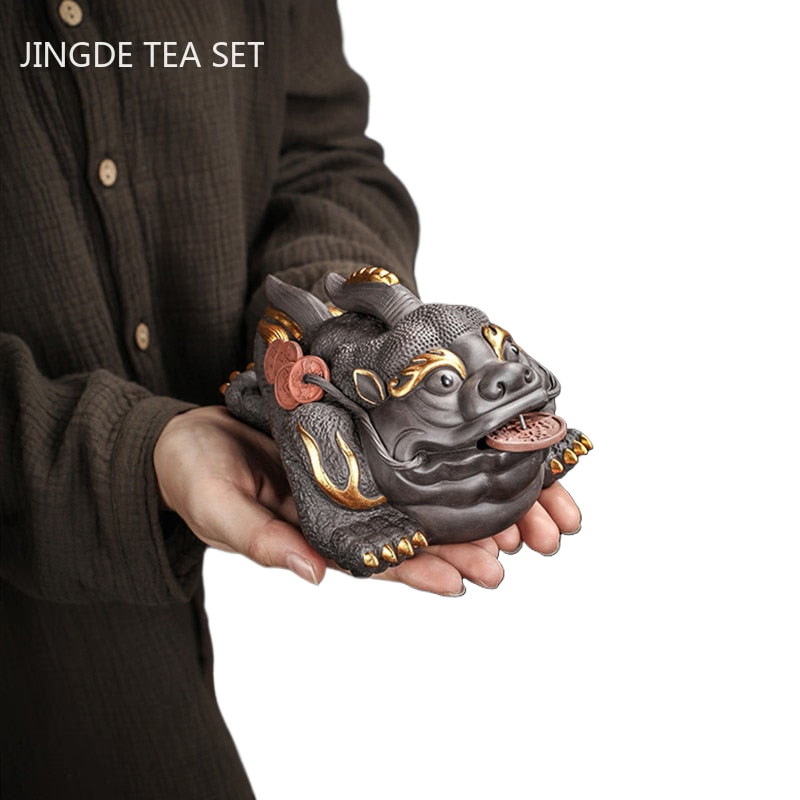 Boutique Purple Clay Tea Pet Decoration Lucky Toad Tea Figurine Ornaments Tea Set Accessories Home Fengshui Sculpture Crafts acacuss
