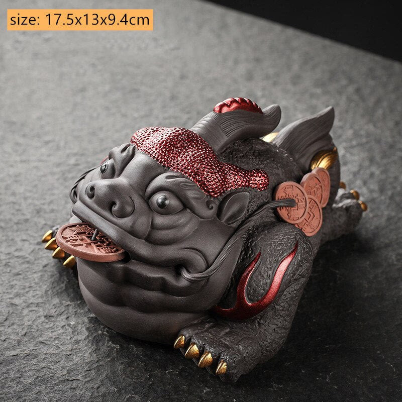 Boutique Purple Clay Tea Pet Decoration Lucky Toad Tea Figurine Ornaments Tea Set Accessories Home Fengshui Sculpture Crafts acacuss