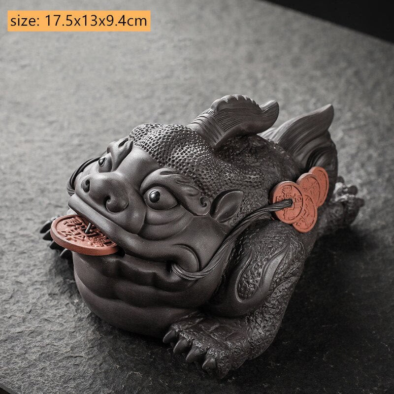 Boutique Purple Clay Tea Pet Decoration Lucky Toad Tea Figurine Ornaments Tea Set Accessories Home Fengshui Sculpture Crafts acacuss