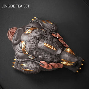 Boutique Purple Clay Tea Pet Decoration Lucky Toad Tea Figurine Ornaments Tea Set Accessories Home Fengshui Sculpture Crafts acacuss