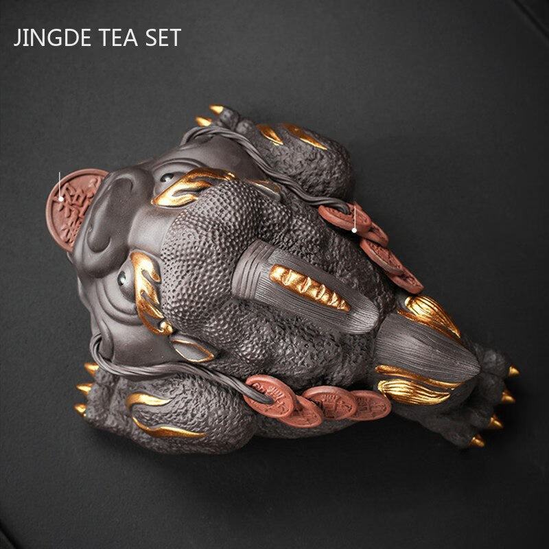 Boutique Purple Clay Tea Pet Decoration Lucky Toad Tea Figurine Ornaments Tea Set Accessories Home Fengshui Sculpture Crafts acacuss