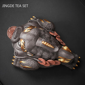 Boutique Purple Clay Tea Pet Decoration Lucky Toad Tea Figurine Ornaments Tea Set Accessories Home Fengshui Sculpture Crafts acacuss