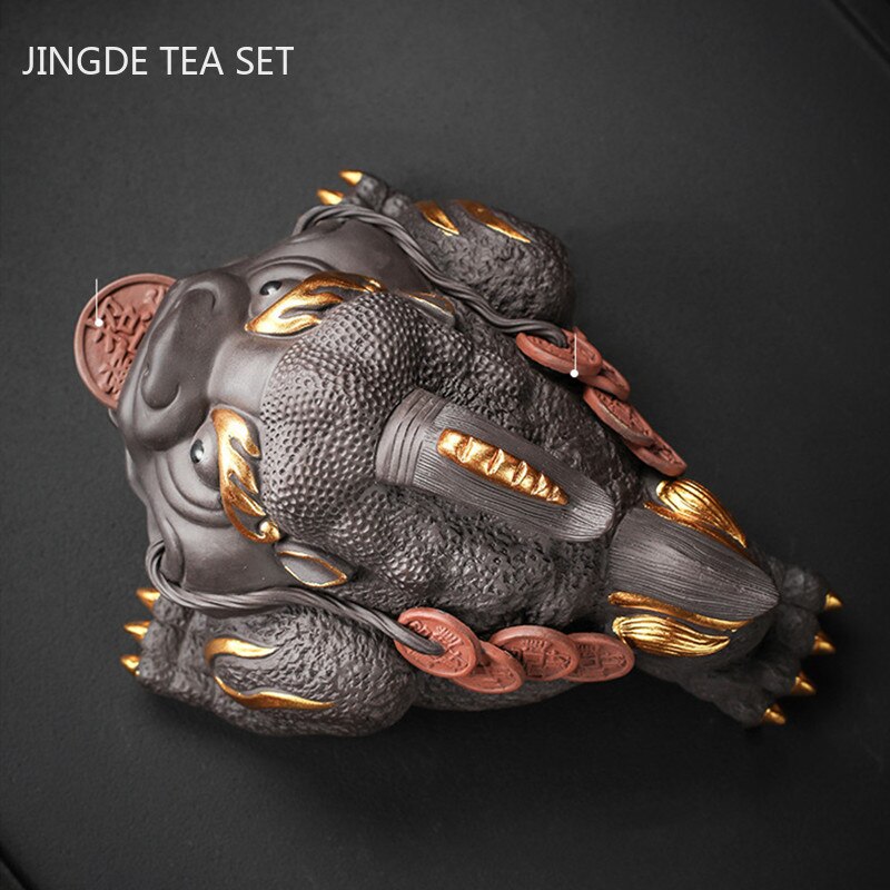 Boutique Purple Clay Tea Pet Decoration Lucky Toad Tea Figurine Ornaments Tea Set Accessories Home Fengshui Sculpture Crafts acacuss