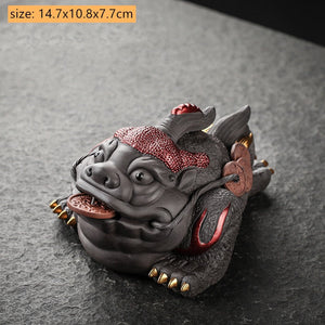 Boutique Purple Clay Tea Pet Decoration Lucky Toad Tea Figurine Ornaments Tea Set Accessories Home Fengshui Sculpture Crafts acacuss