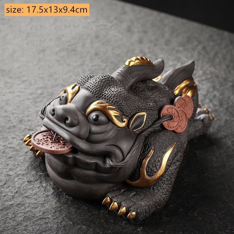 Boutique Purple Clay Tea Pet Decoration Lucky Toad Tea Figurine Ornaments Tea Set Accessories Home Fengshui Sculpture Crafts acacuss