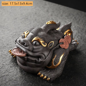Boutique Purple Clay Tea Pet Decoration Lucky Toad Tea Figurine Ornaments Tea Set Accessories Home Fengshui Sculpture Crafts acacuss