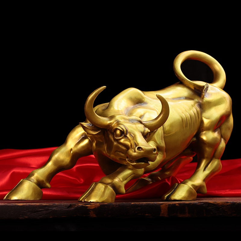 Brass Bull Wall Street Cattle Sculpture Copper Cow Statue Mascot Ornament Office Decoration Exquisite Crafts Business Gift acacuss