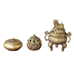Brass Pocket Lotus Nine Tripod Incense Burner Hollow Incense Offering Coffee Table Ornaments Mini Incense Burners Copper acacuss