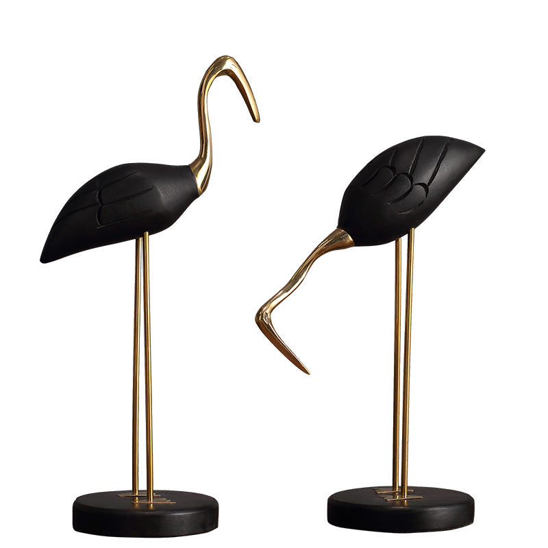 Brass With Solid Wood Crane Bird Ornaments acacuss