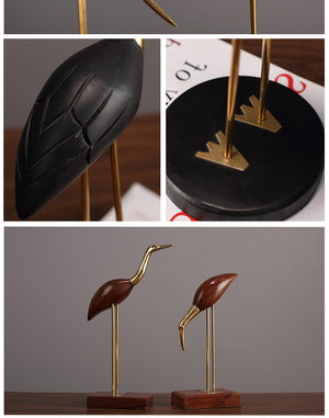 Brass With Solid Wood Crane Bird Ornaments acacuss