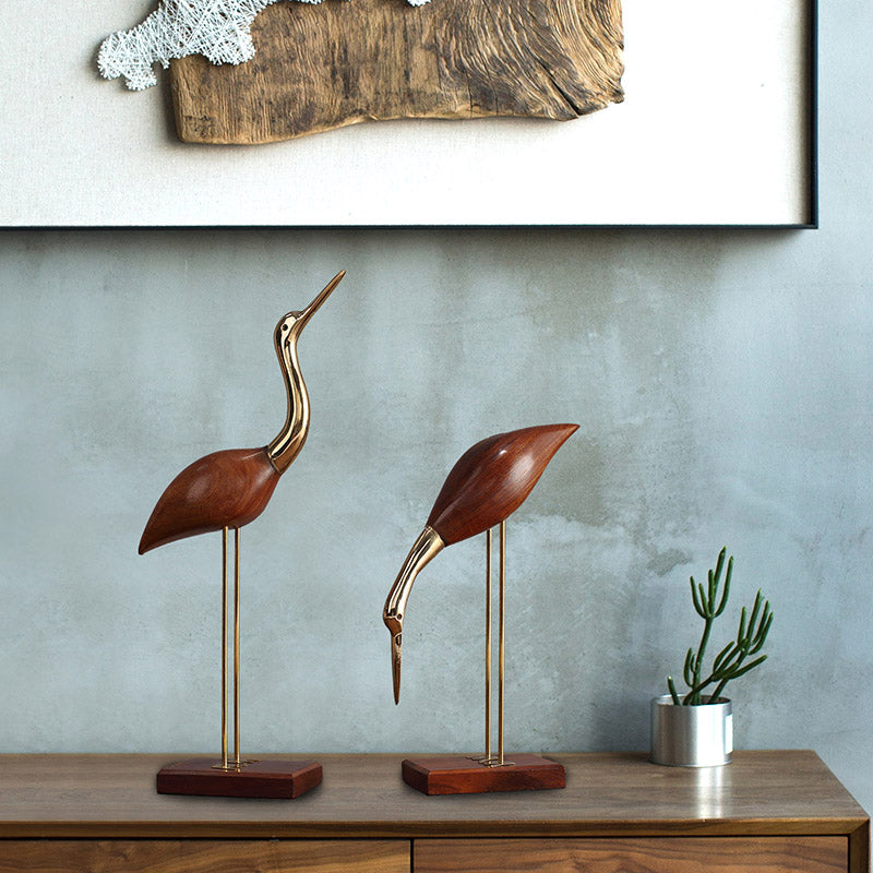 Brass With Solid Wood Crane Bird Ornaments acacuss