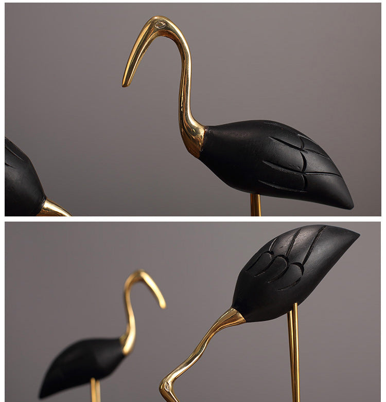 Brass With Solid Wood Crane Bird Ornaments acacuss