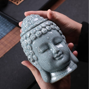 Buddha Ceramic Tea Jar Tea Caddy Storage Tank Sealed Tank Tea Container Candy Jar Food Organizer Tea Box Storage Box Tea Can acacuss