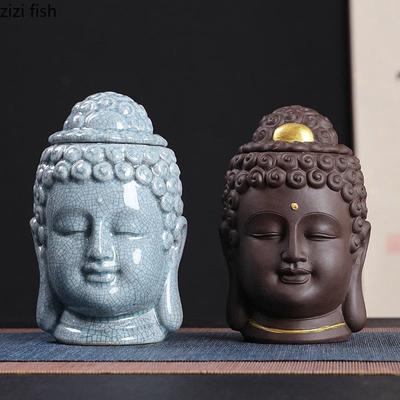 Buddha Ceramic Tea Jar Tea Caddy Storage Tank Sealed Tank Tea Container Candy Jar Food Organizer Tea Box Storage Box Tea Can acacuss