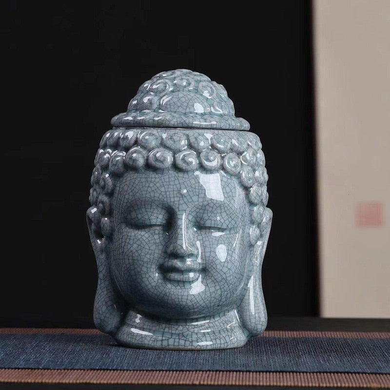 Buddha Ceramic Tea Jar Tea Caddy Storage Tank Sealed Tank Tea Container Candy Jar Food Organizer Tea Box Storage Box Tea Can acacuss