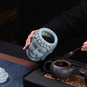 Buddha Ceramic Tea Jar Tea Caddy Storage Tank Sealed Tank Tea Container Candy Jar Food Organizer Tea Box Storage Box Tea Can acacuss
