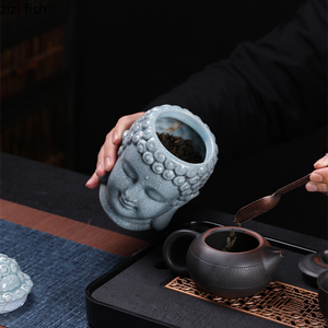 Buddha Ceramic Tea Jar Tea Caddy Storage Tank Sealed Tank Tea Container Candy Jar Food Organizer Tea Box Storage Box Tea Can acacuss