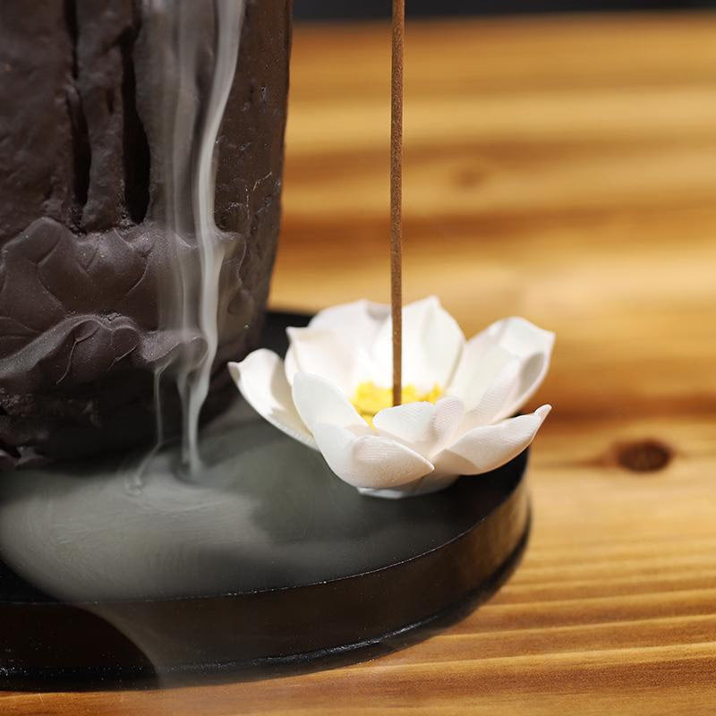 Buddha Sculpture Backflow Incense Burner Smoke Waterfall Ceramic Incense Sticks Holder With 20 Pcs Cones 30 Pcs Stick Ornaments acacuss