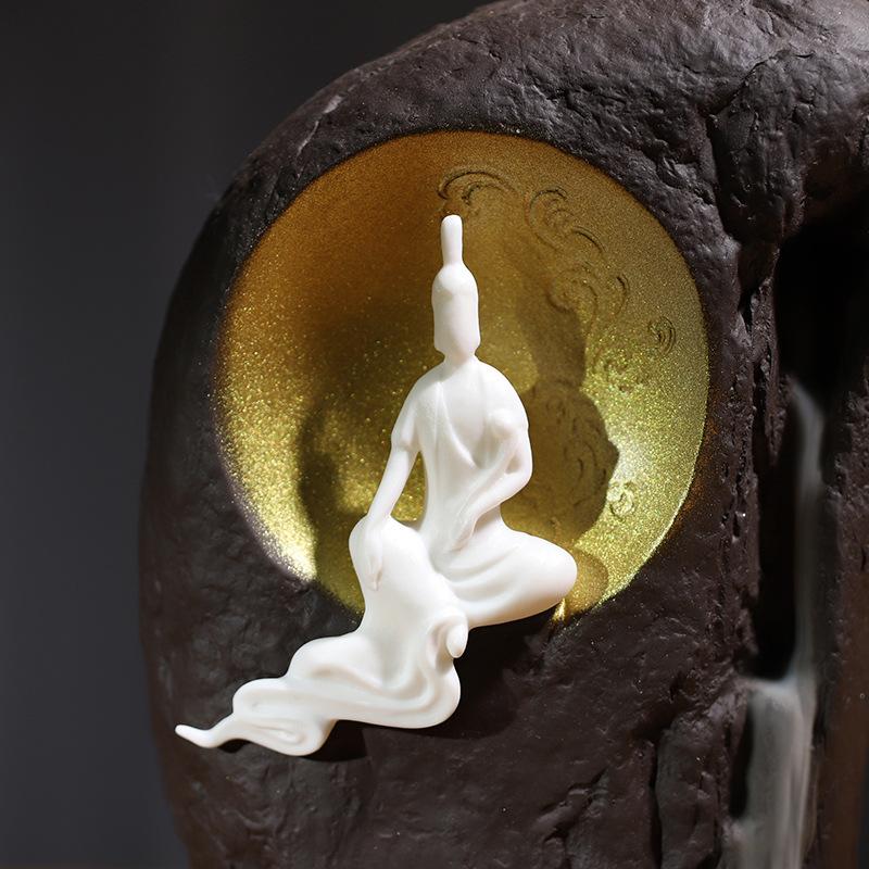 Buddha Sculpture Backflow Incense Burner Smoke Waterfall Ceramic Incense Sticks Holder With 20 Pcs Cones 30 Pcs Stick Ornaments acacuss