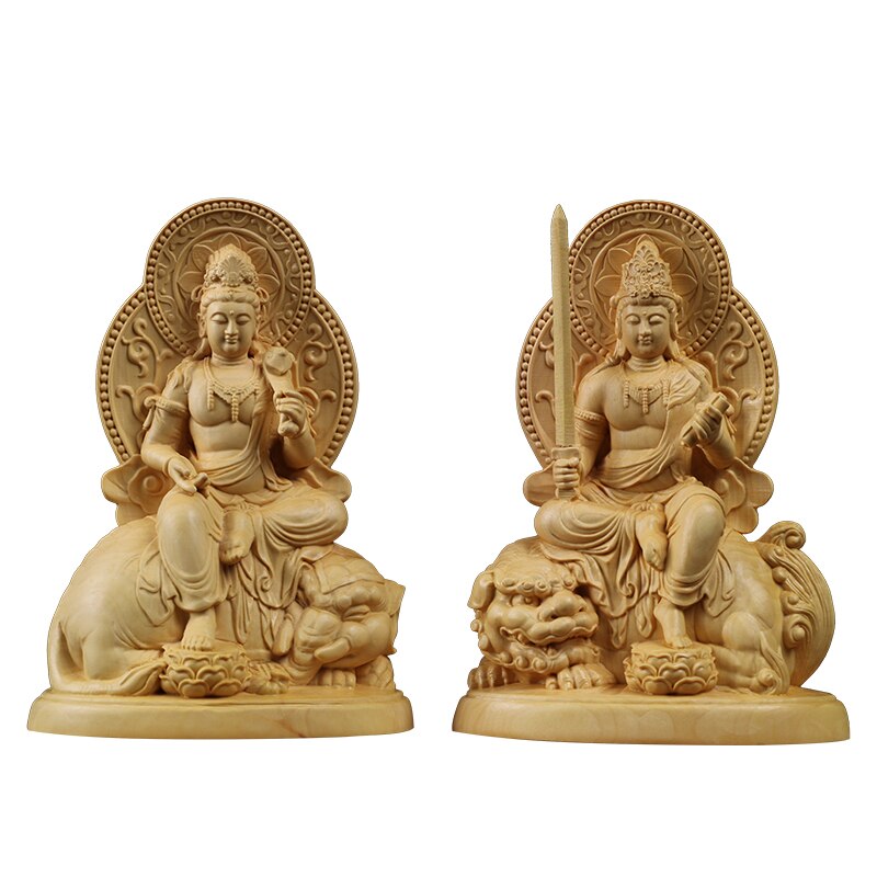 Buddha statue wood Zodiac Wenshu Puxian Bodhisattva Buxus Kuan Yin Statue Wood Carving Buddha Statue meditation buddha statue acacuss