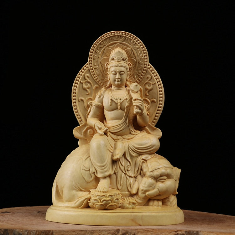 Buddha statue wood Zodiac Wenshu Puxian Bodhisattva Buxus Kuan Yin Statue Wood Carving Buddha Statue meditation buddha statue acacuss