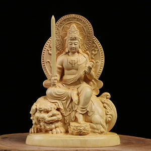 Buddha statue wood Zodiac Wenshu Puxian Bodhisattva Buxus Kuan Yin Statue Wood Carving Buddha Statue meditation buddha statue acacuss