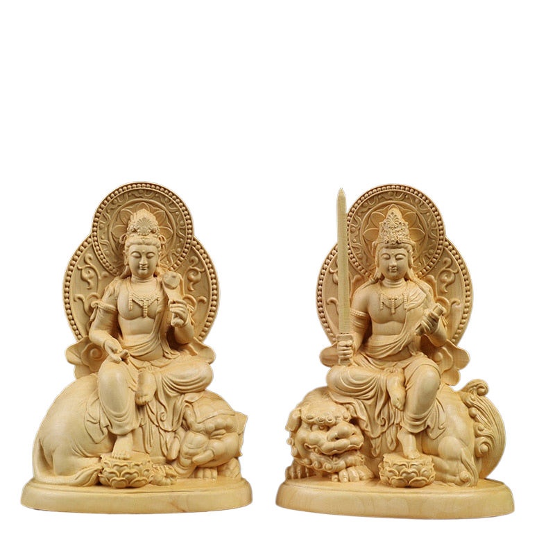 Buddha statue wood Zodiac Wenshu Puxian Bodhisattva Buxus Kuan Yin Statue Wood Carving Buddha Statue meditation buddha statue acacuss